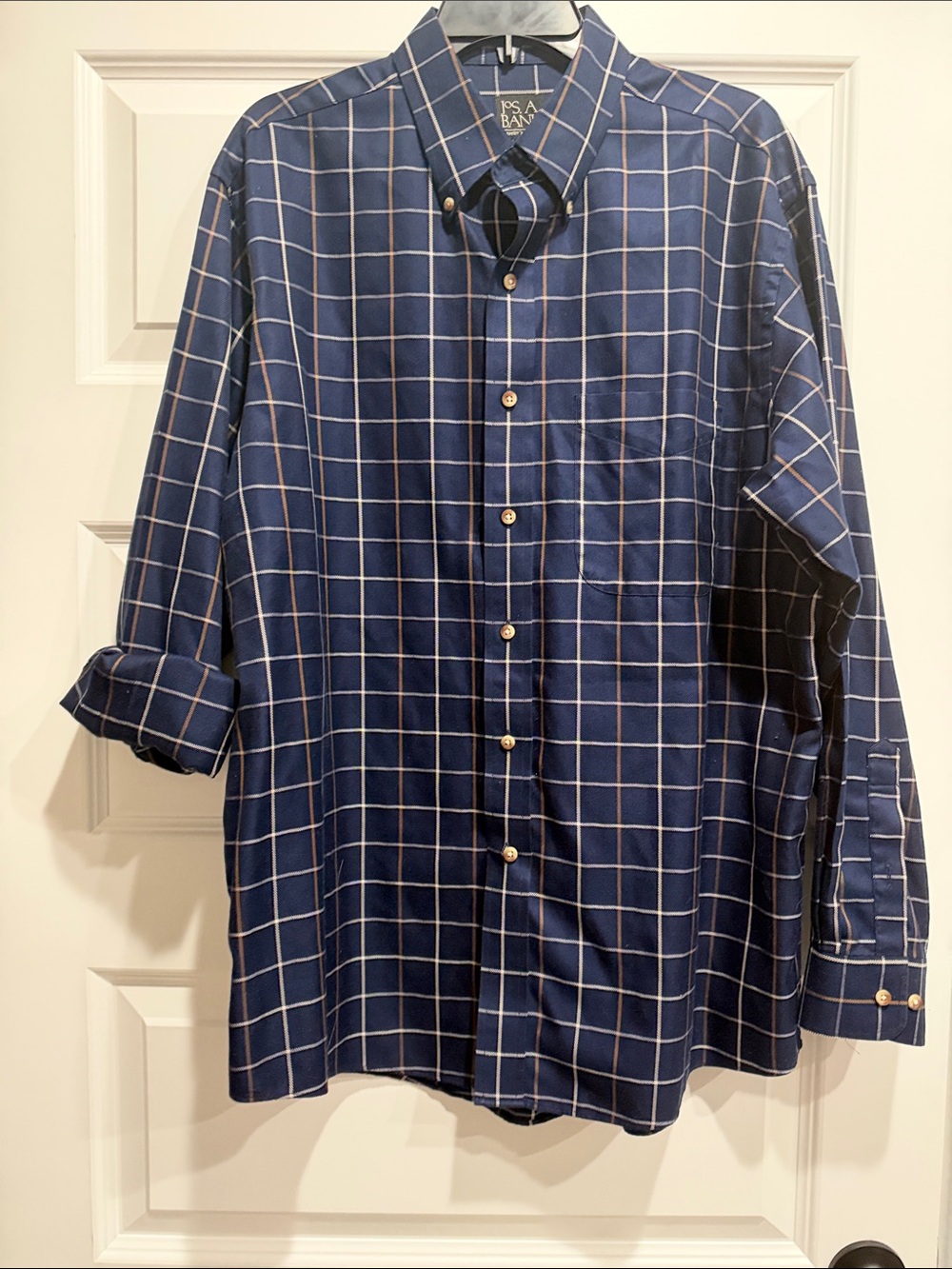 Jos. A. Bank Navy and White Plaid Dress Shirt